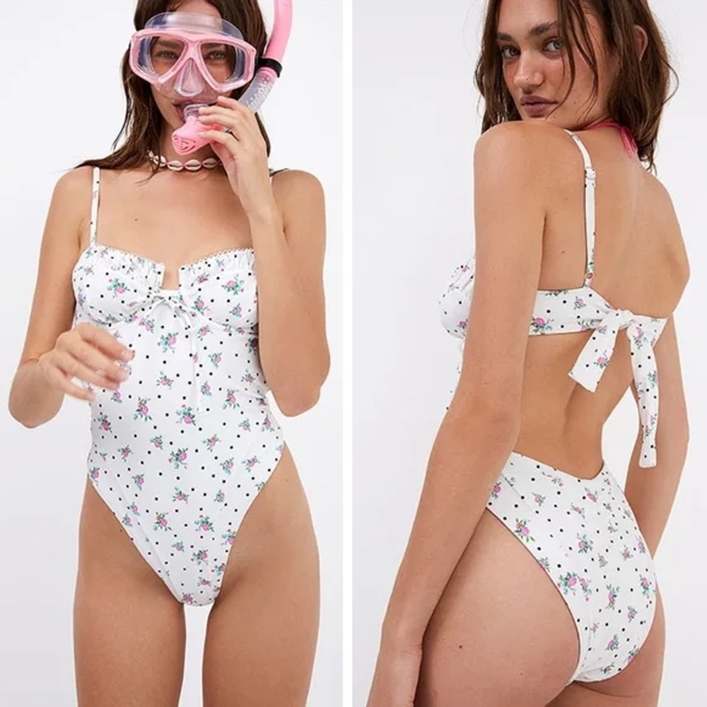 NWT - For Love & Lemons - White Rosewater Floral One-Piece Swimsuit